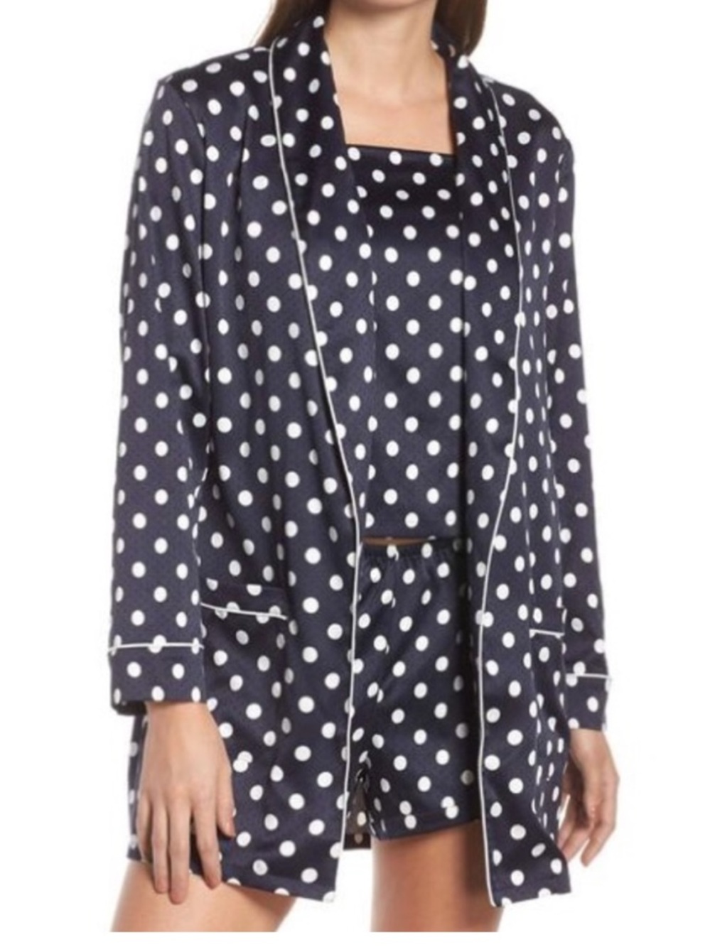 Something Navy Women's Polka Dot Sleep Blazer Robe - Navy/White - Size XS